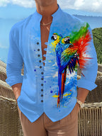 Men'S Fashion Stand Collar Long Sleeve Shirt with 11-Row Buttons Casual Versatile Top - Mixed colors