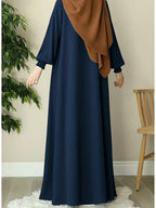 Middle Eastern Muslim Solid Color Comfortable Robe 8358 - Navy Color
