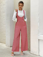 Four Seasons Women'S Vintage Houndstooth Floral Pearl Beading High-Waist Tapered Waist Temperament Wide-Leg Overalls Jumpsuit Trousers Business Commute Casual Vacation Dating Exquisite Elegant Women'S Trousers - Mixed colors