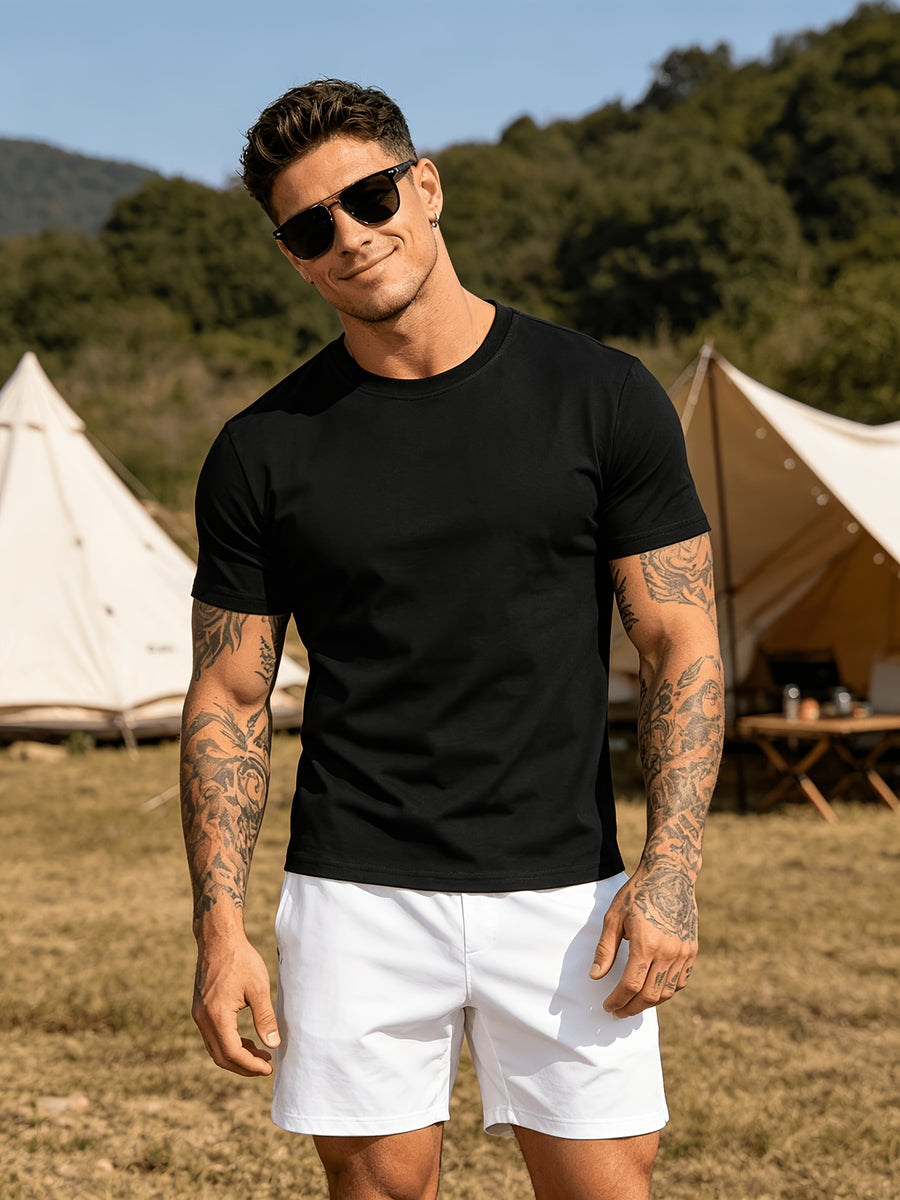3pcs Set Spring Summer Fashion Athletic Short Sleeve Men'S Top Summer New Breathable Casual Comfortable Versatile Trendy Outerwear T-Shirt - Multicolor 7