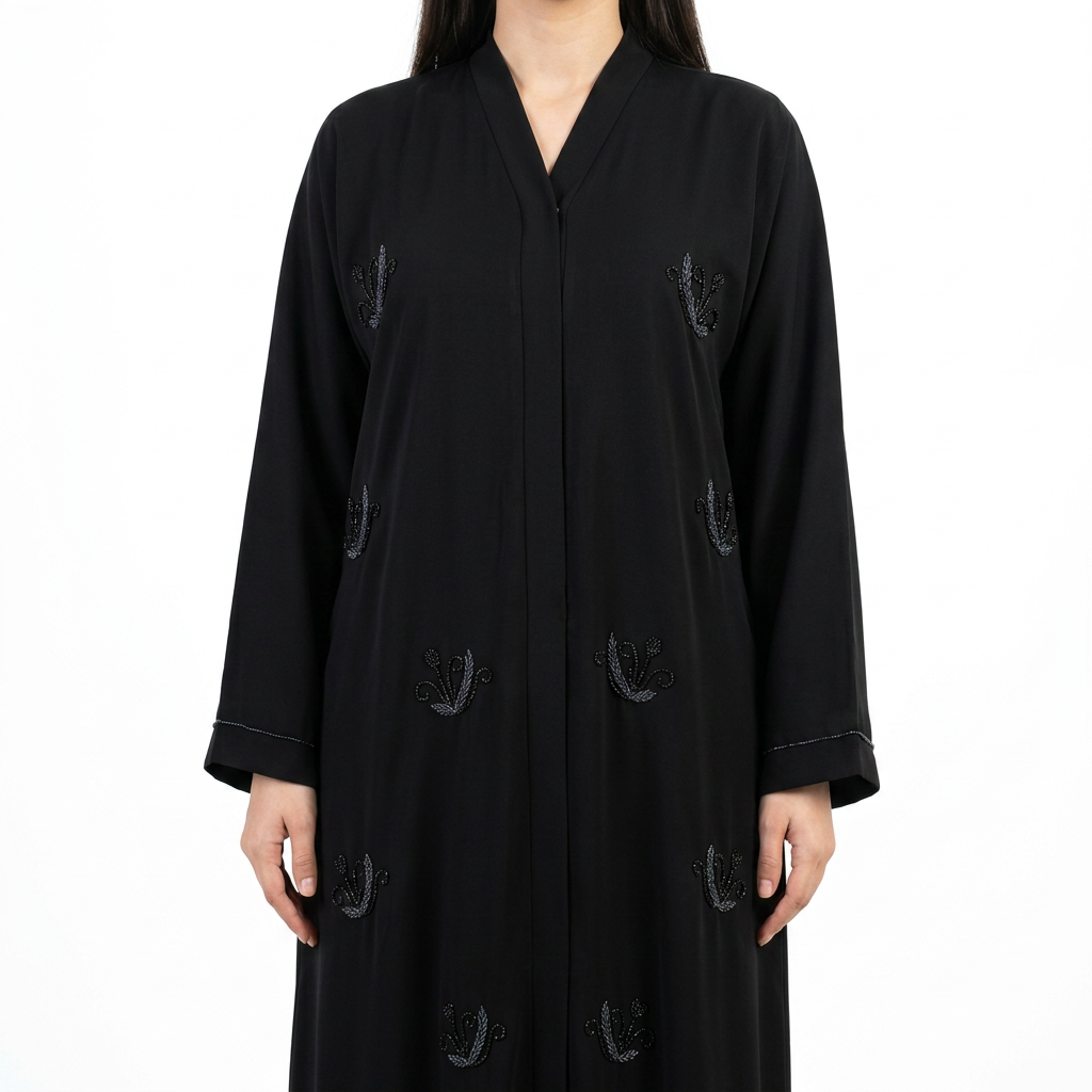 Black Blue Tonal Leaf Scattered Abaya