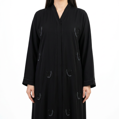 Black Blue Tonal Leaf Scattered Abaya