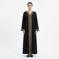 Black Gold Multi Stripe Front Panel Abaya