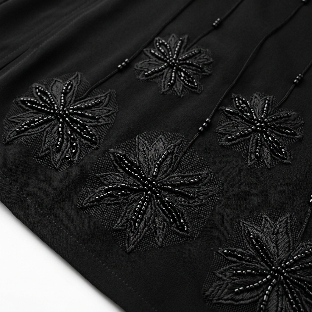 Black Tonal Starburst Cuff Bead Stripe Abaya