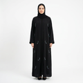 Black Blue Tonal Leaf Scattered Abaya