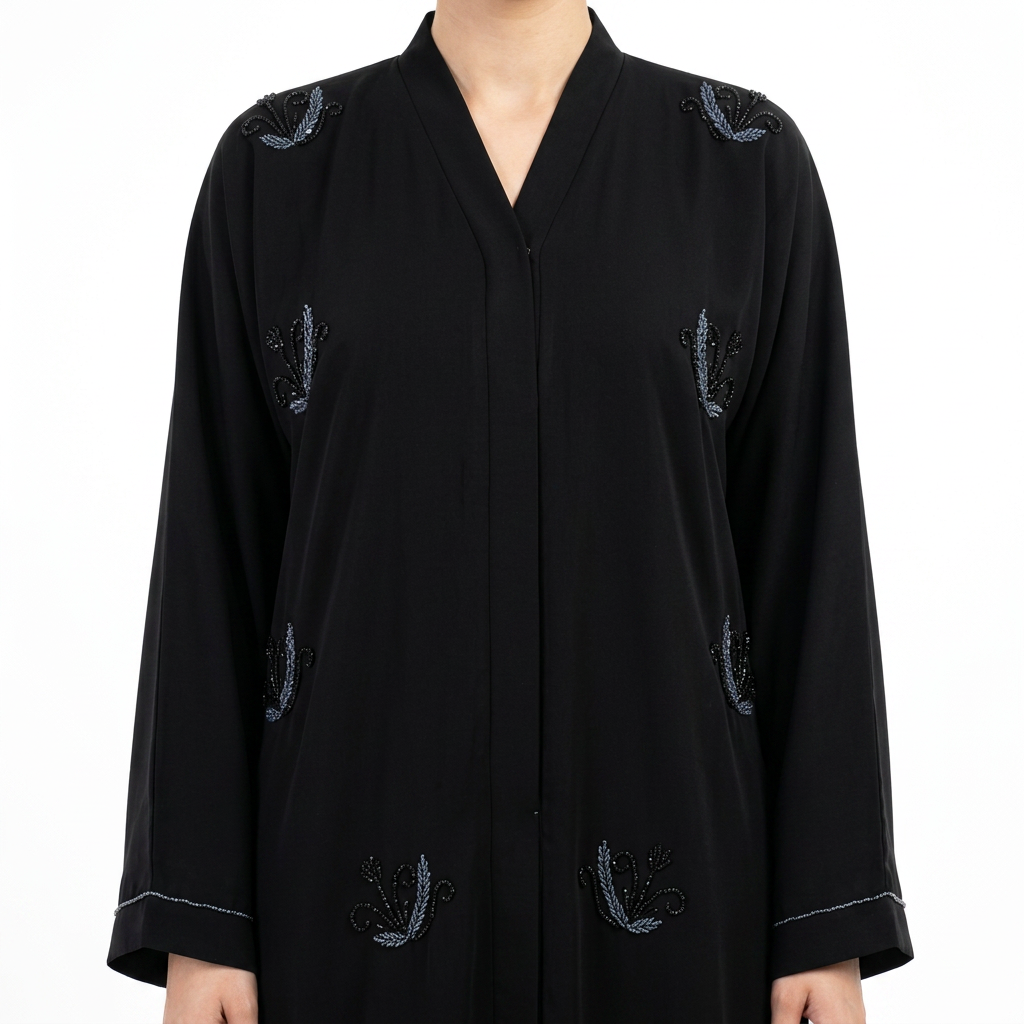 Black Blue Tonal Leaf Scattered Abaya