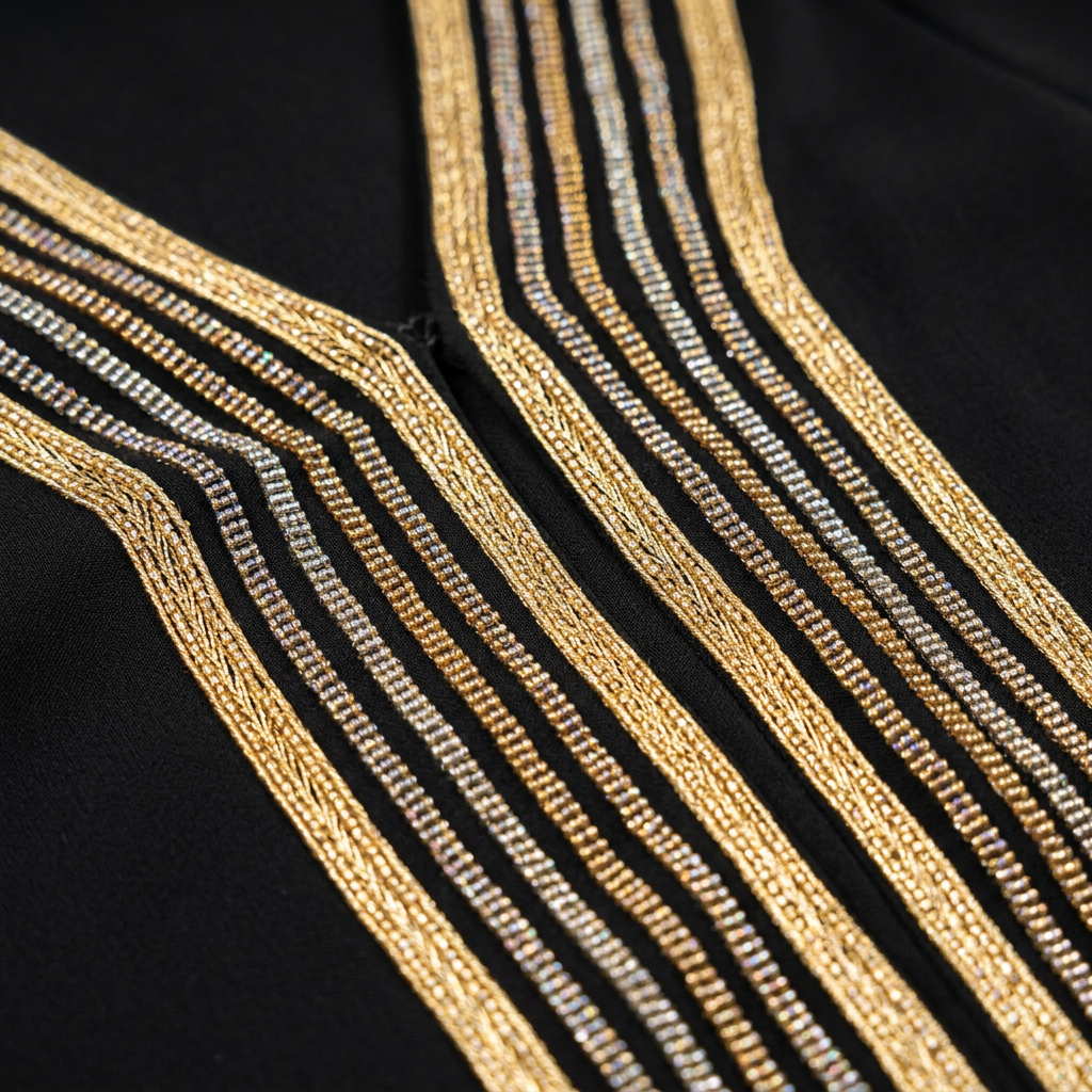 Black Gold Multi Stripe Front Panel Abaya