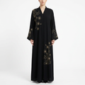 Black Gold Floral Swirl Shoulder Blossom Abaya