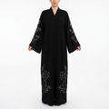 Black White Silver Crystal Botanical Sleeve Abaya