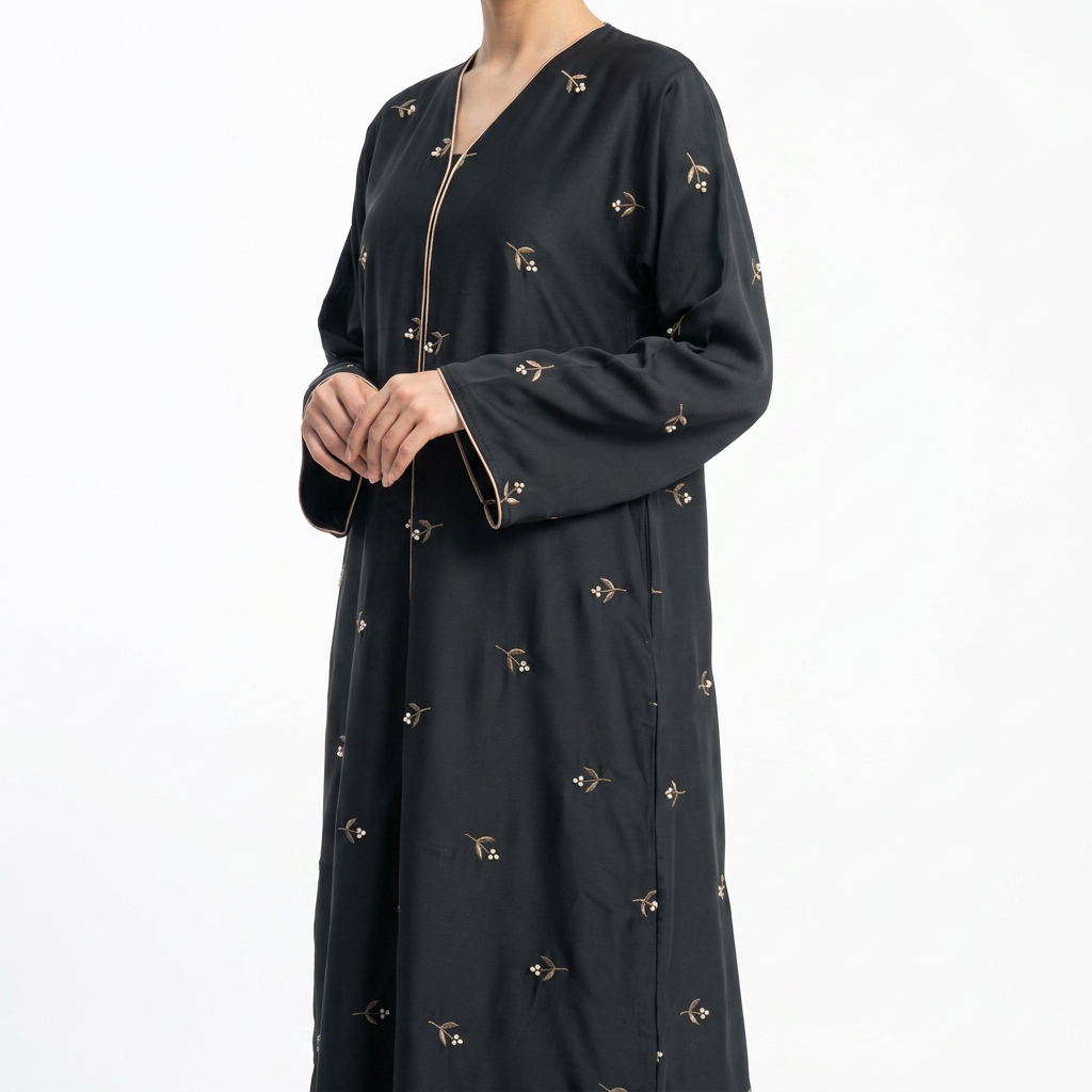 Black Gold Tiny Blossom Branch Scattered Abaya