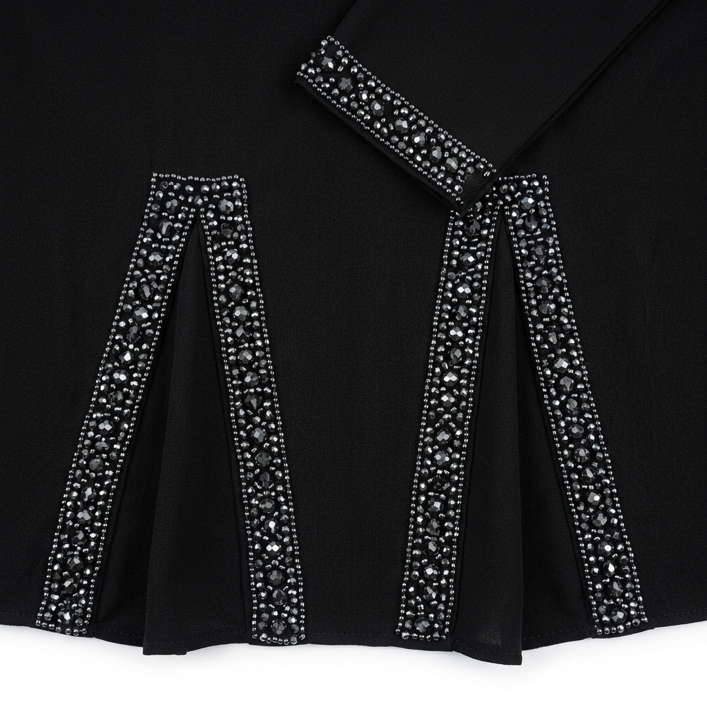 Black Tonal Crystal Cuff Plain Classic Abaya