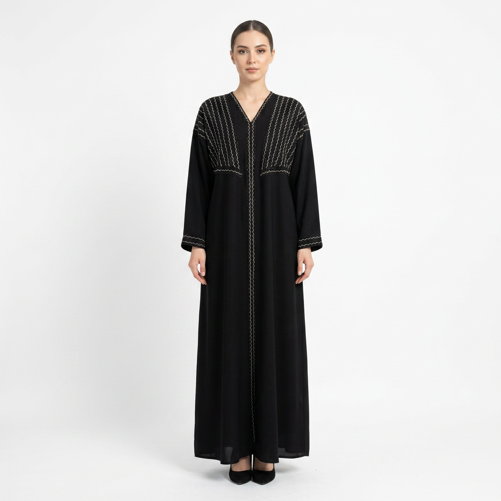 Black Gold Zigzag Stripe Shoulder Panel Abaya