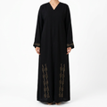 Black Gold Wave Stripe Cuff Hem Abaya