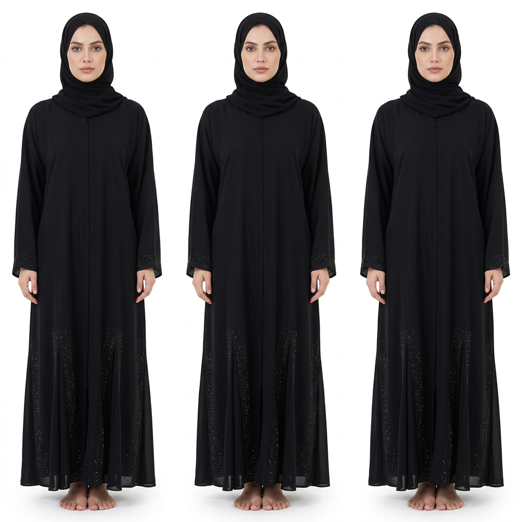 Black Tonal Crystal Cuff Plain Classic Abaya