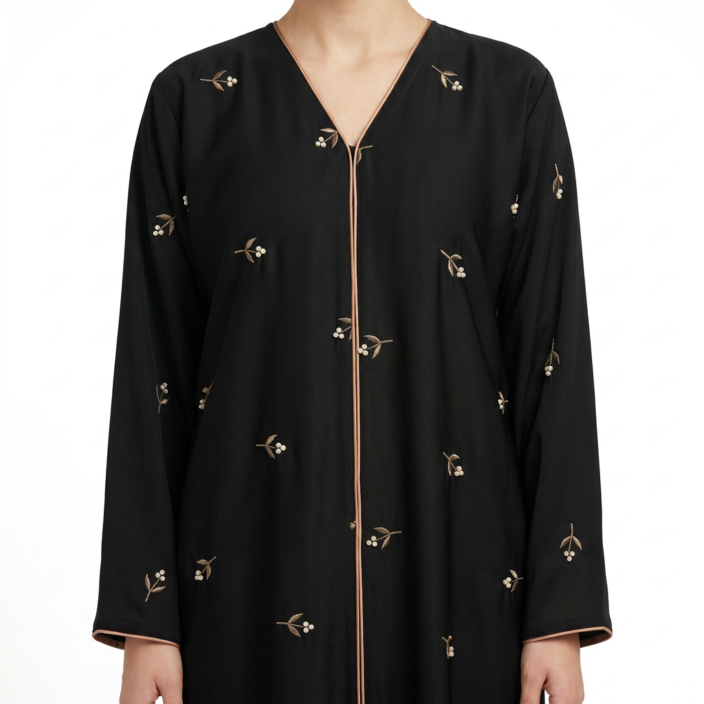Black Gold Tiny Blossom Branch Scattered Abaya
