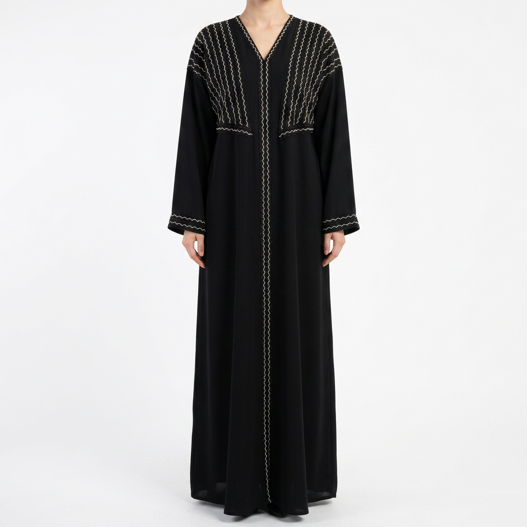 Black Gold Zigzag Stripe Shoulder Panel Abaya