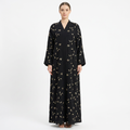 Black Gold Scattered Tiny Leaf Blossom Allover Abaya