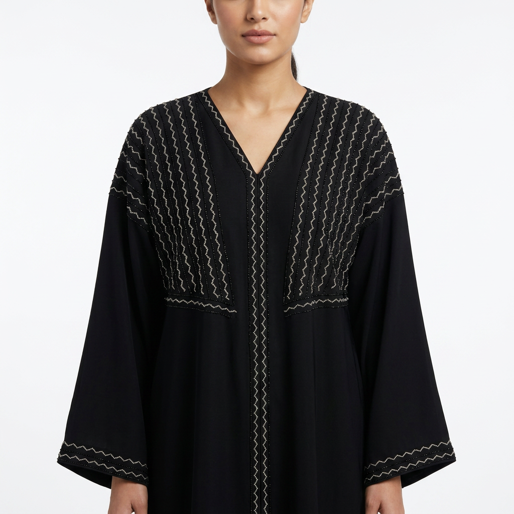 Black Gold Zigzag Stripe Shoulder Panel Abaya