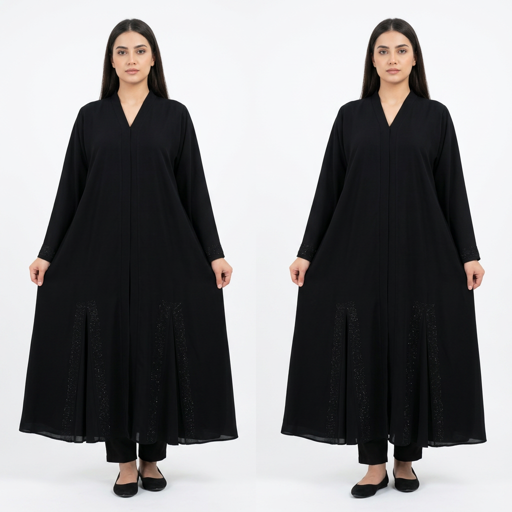 Black Tonal Crystal Cuff Plain Classic Abaya