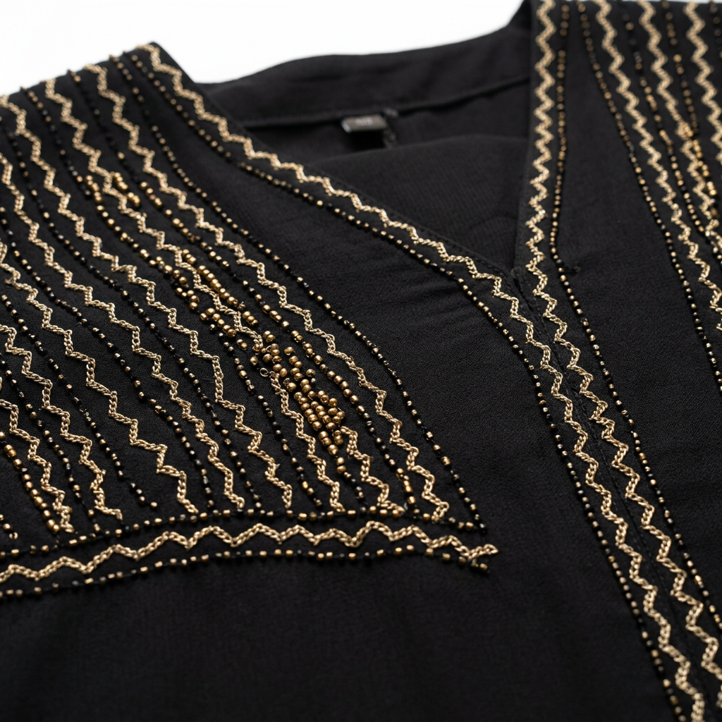 Black Gold Zigzag Stripe Shoulder Panel Abaya