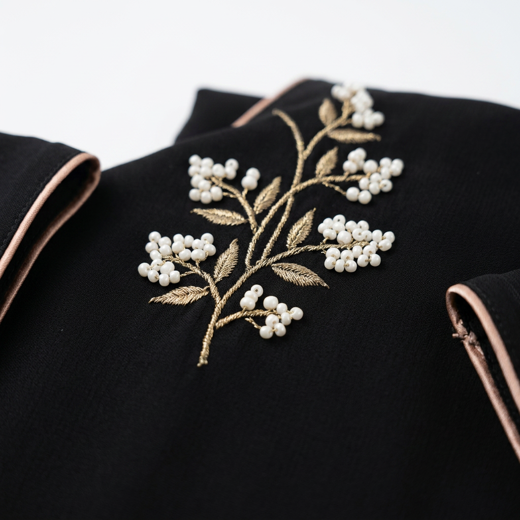 Black Gold Tiny Blossom Branch Scattered Abaya