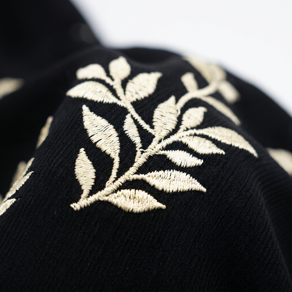 Black Gold Scattered Tiny Leaf Blossom Allover Abaya