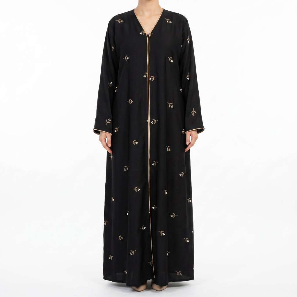 Black Gold Tiny Blossom Branch Scattered Abaya