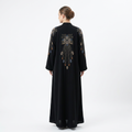 Black Cascade Blue Leaf Beaded Abaya