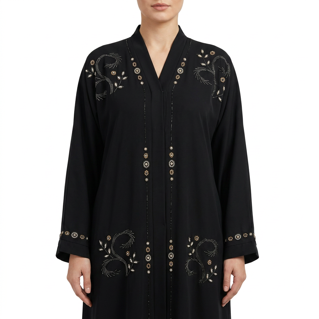 Black Gold Scatter Crystal Vine Abaya