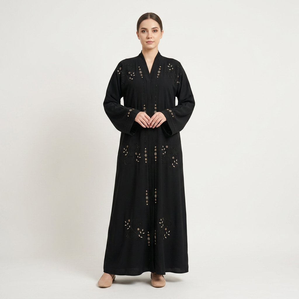 Black Gold Scatter Crystal Vine Abaya
