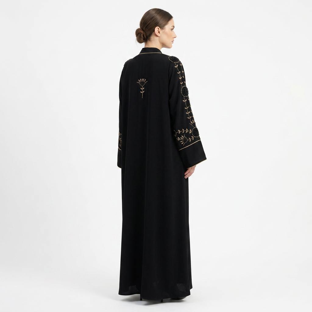 Black Gold Minimalist Sunflower Abaya