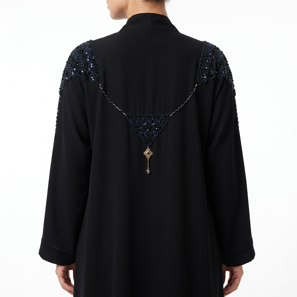 Black Sapphire Crystal Wing Abaya