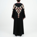 Black Gold Cream Pink Fan Petal Cluster Shoulder Abaya