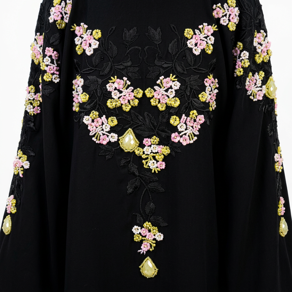 Black Gold Pink Green Cherry Blossom Shoulder Abaya
