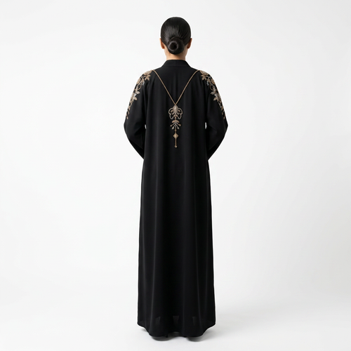 Black Gold Botanical Chain Abaya