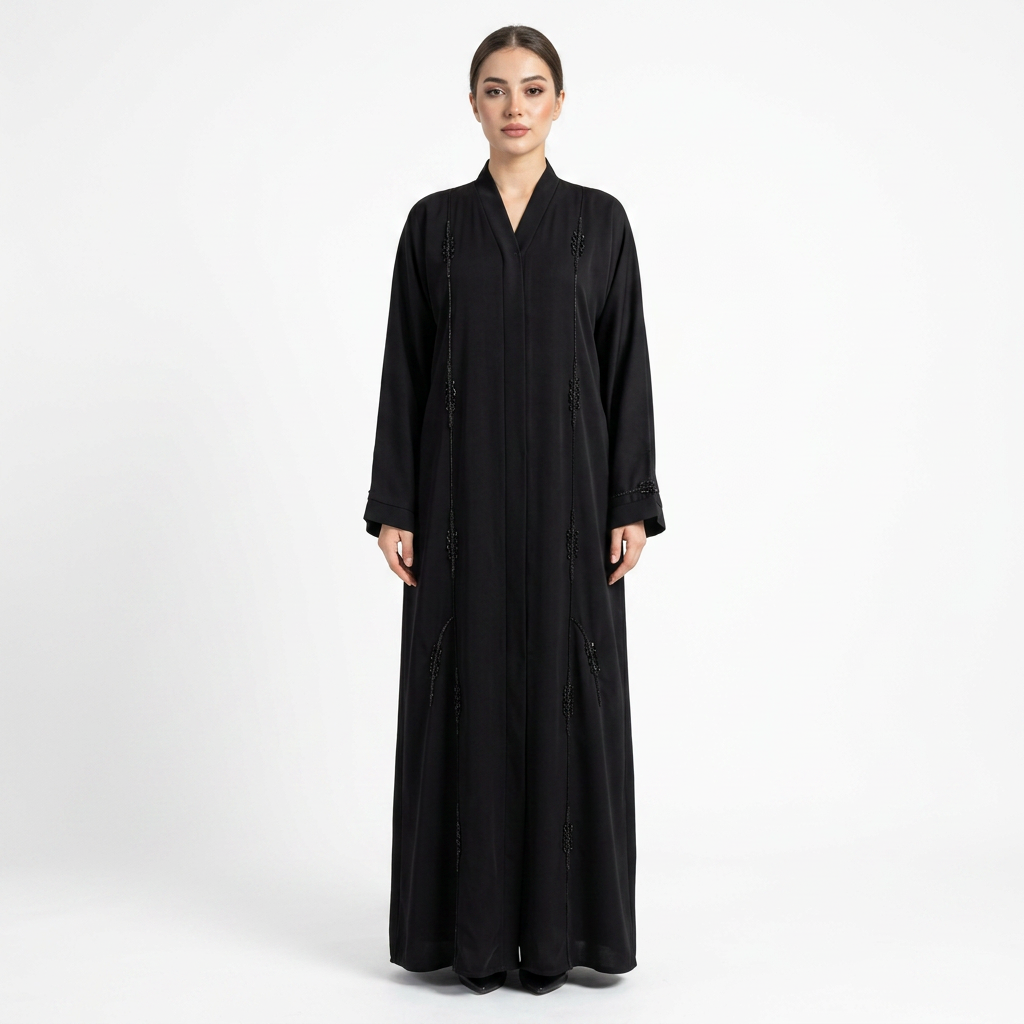 Black Tonal Twisted Rope Stripe Scattered Abaya
