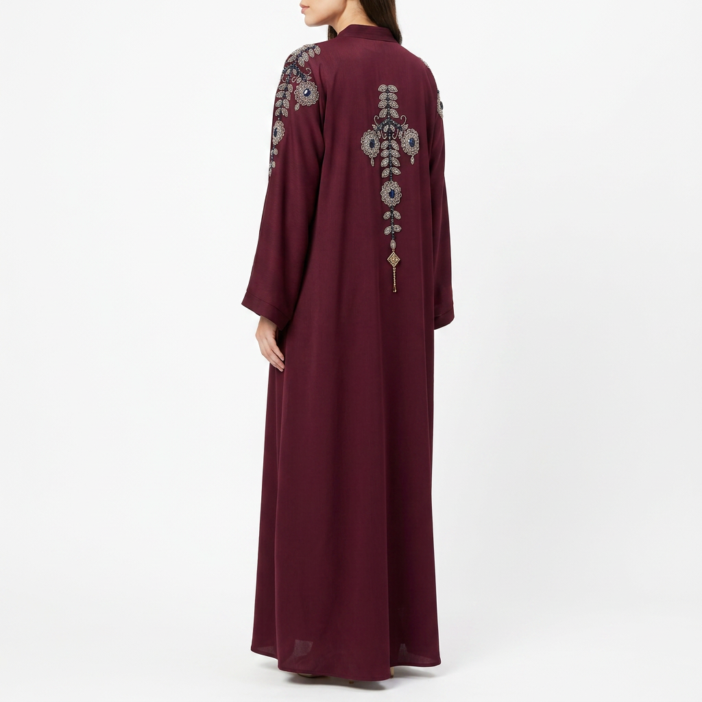 Burgundy Silver Blue Chandelier Shoulder Abaya