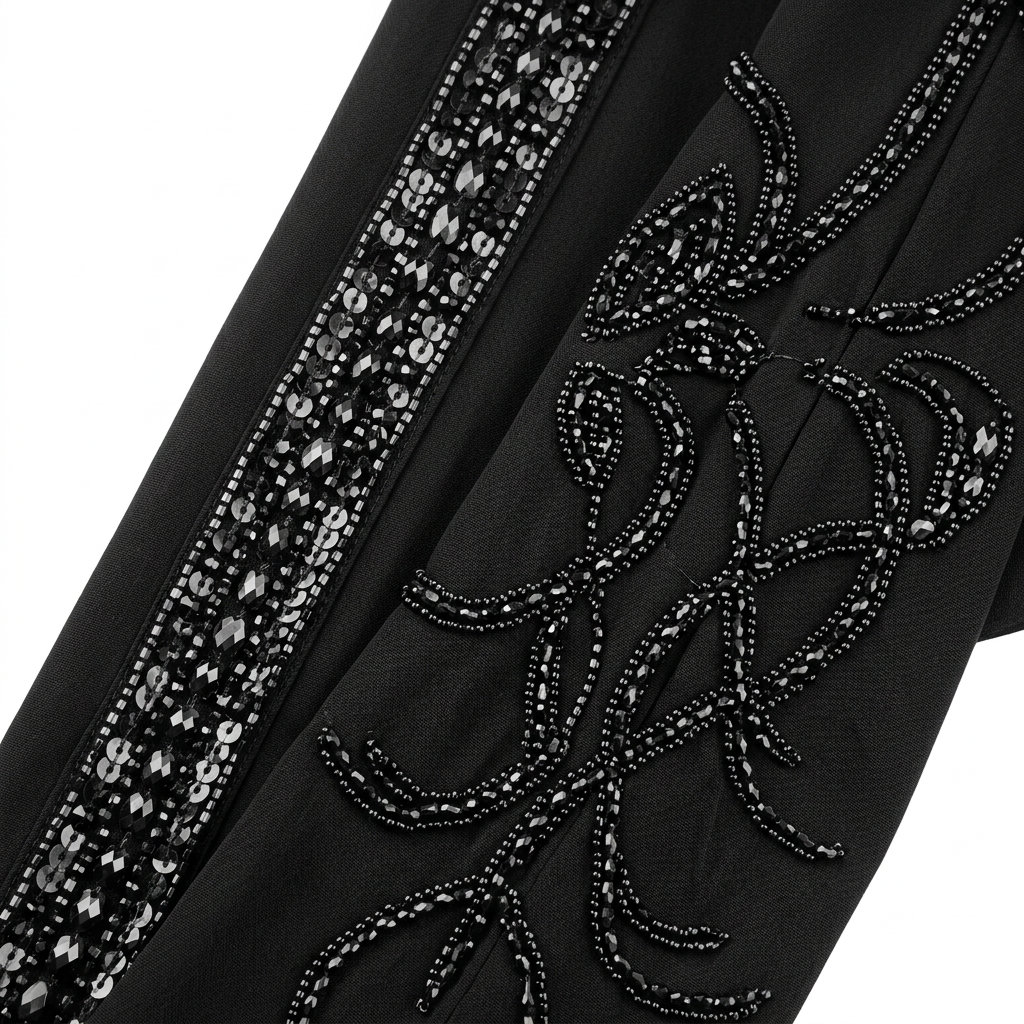 Black Crystal Flame Sleeve Abaya