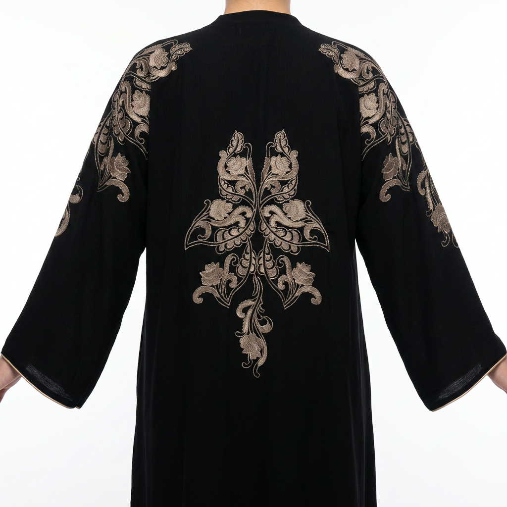 Black Gold Scrollwork Botanical Shoulder Back Abaya