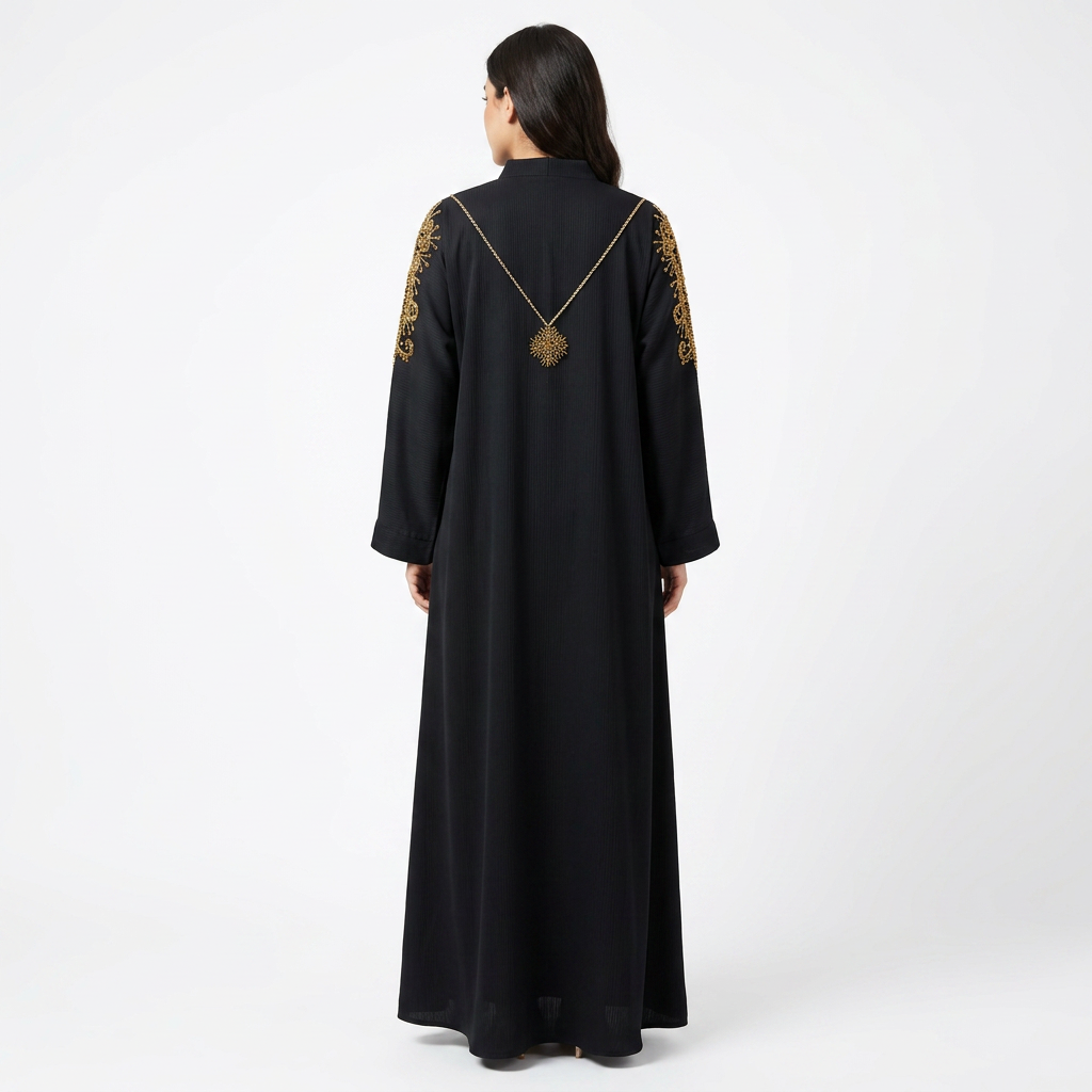 Black Gold Sunburst Shoulder Necklace Abaya