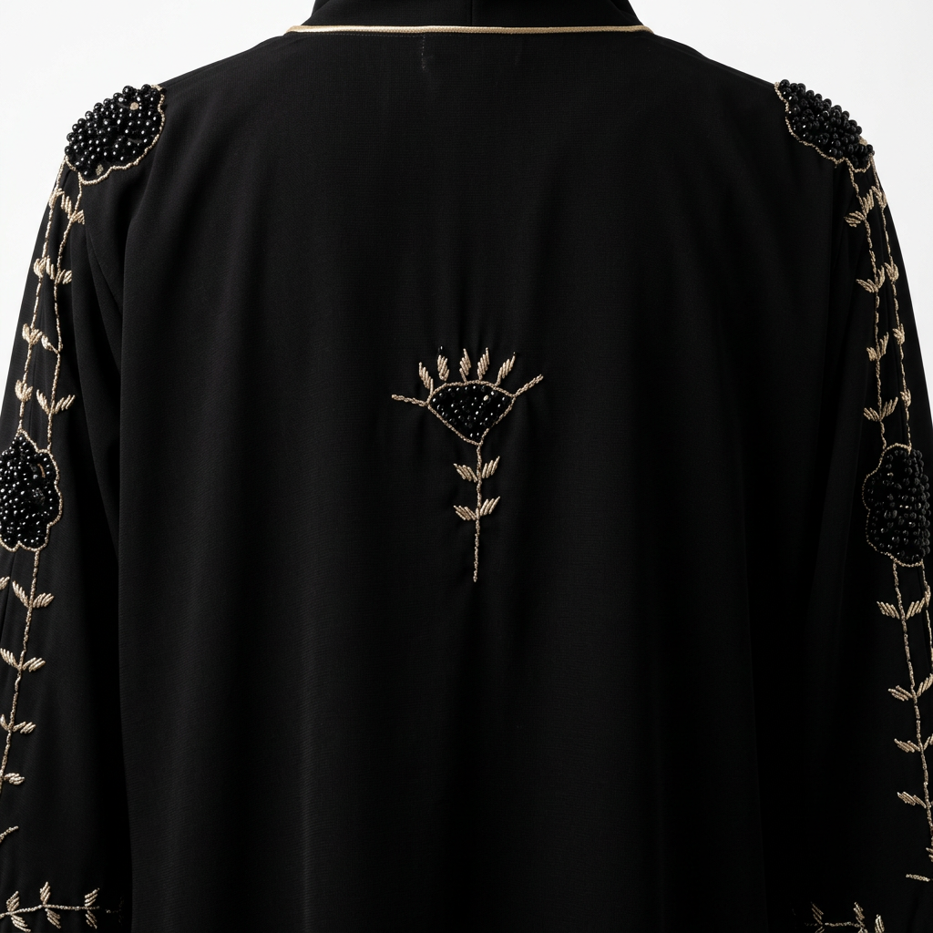 Black Gold Minimalist Sunflower Abaya