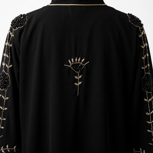Black Gold Minimalist Sunflower Abaya