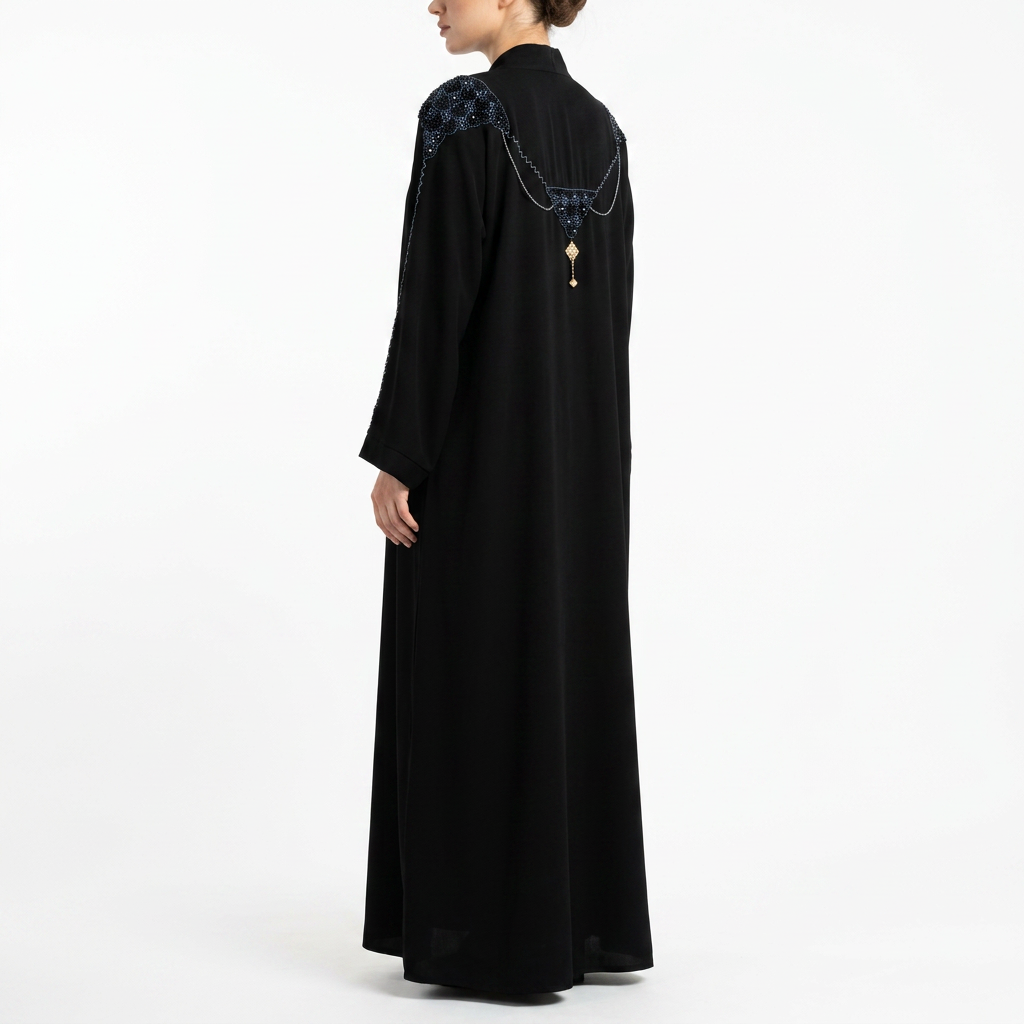 Black Sapphire Crystal Wing Abaya
