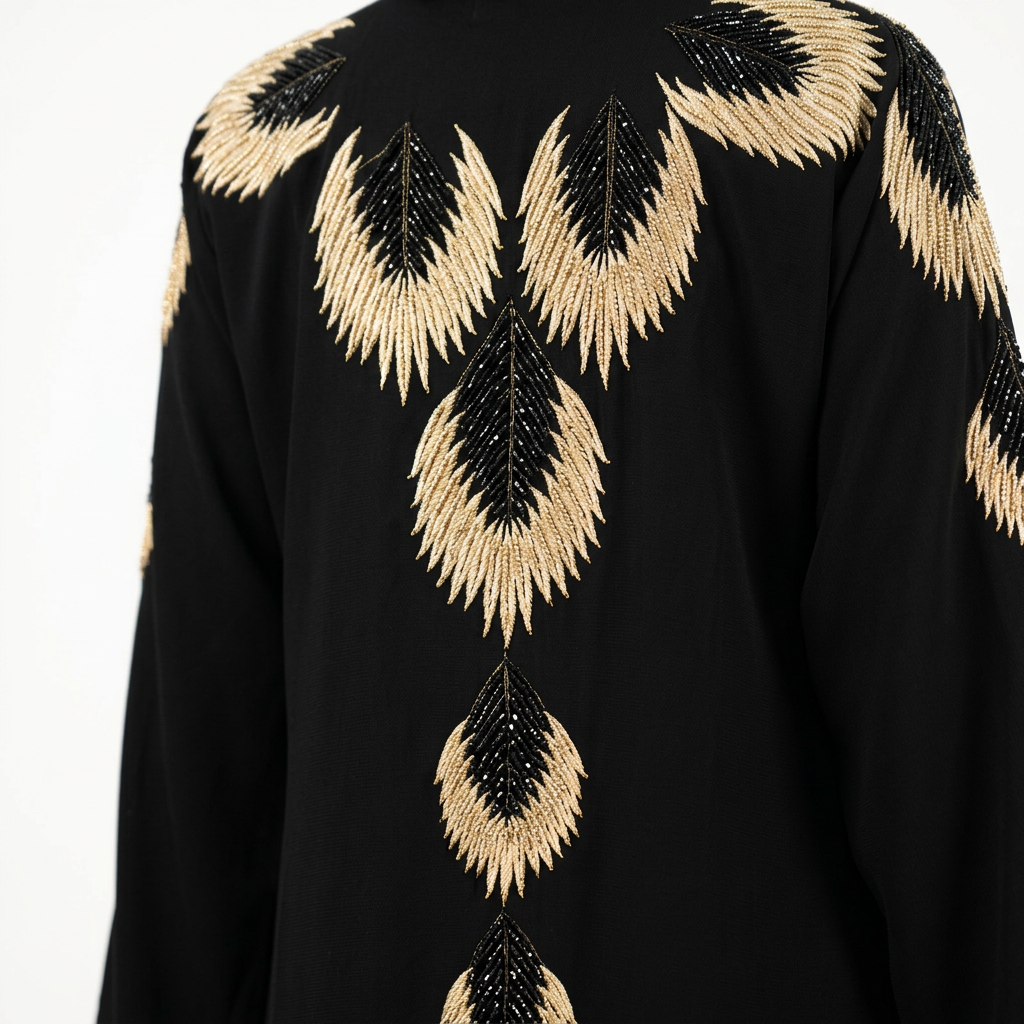 Black Gold Embroidered Phoenix Wing Back Abaya