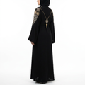 Black Gold Crystal Floral Embroidered Abaya with Back Necklace Detail