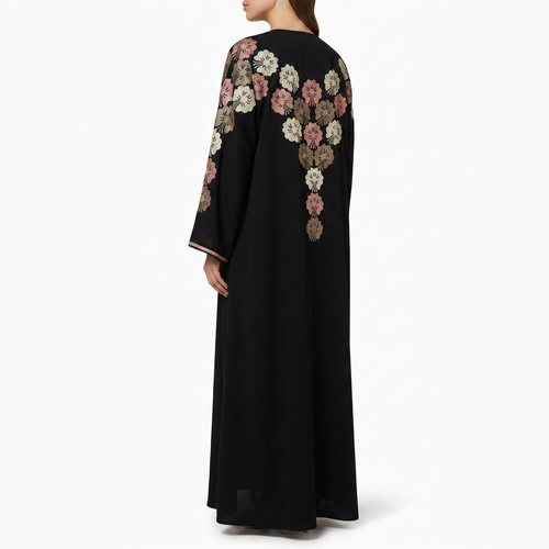 Black Gold Cream Pink Fan Petal Cluster Shoulder Abaya