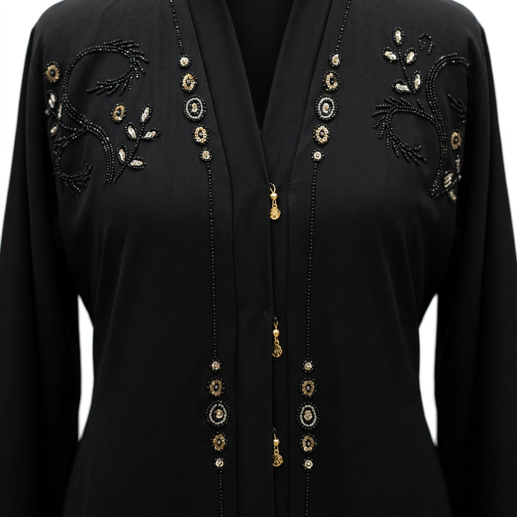 Black Gold Scatter Crystal Vine Abaya