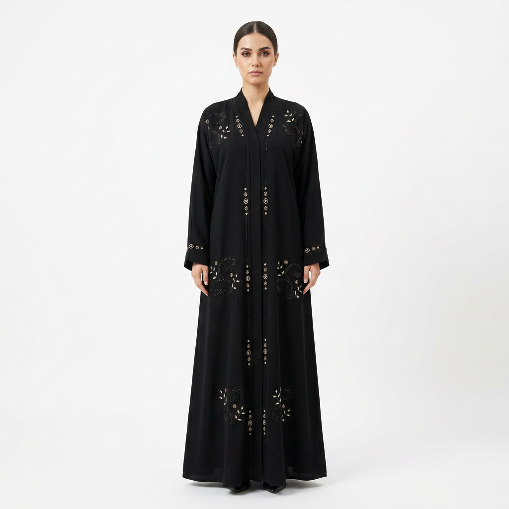 Black Gold Scatter Crystal Vine Abaya