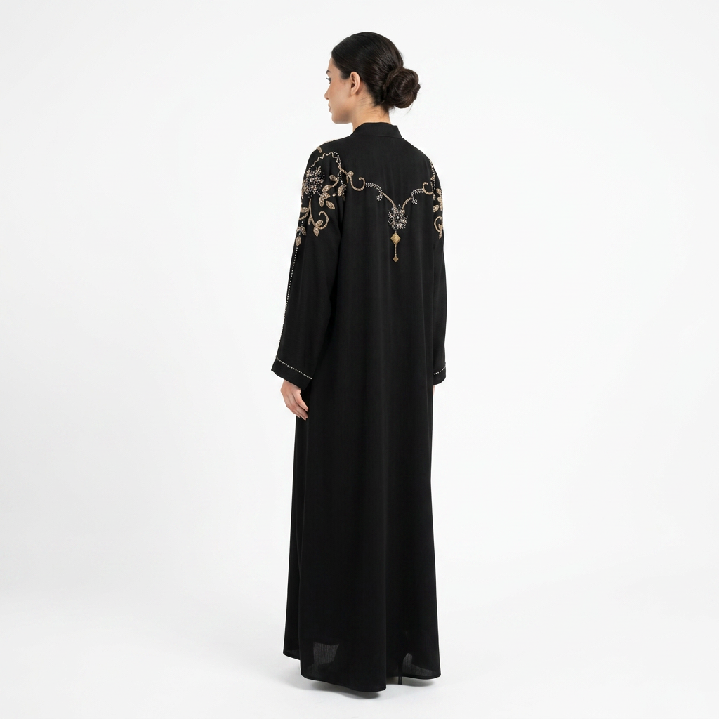 Black Silver Gold Crystal Zigzag Shoulder Abaya
