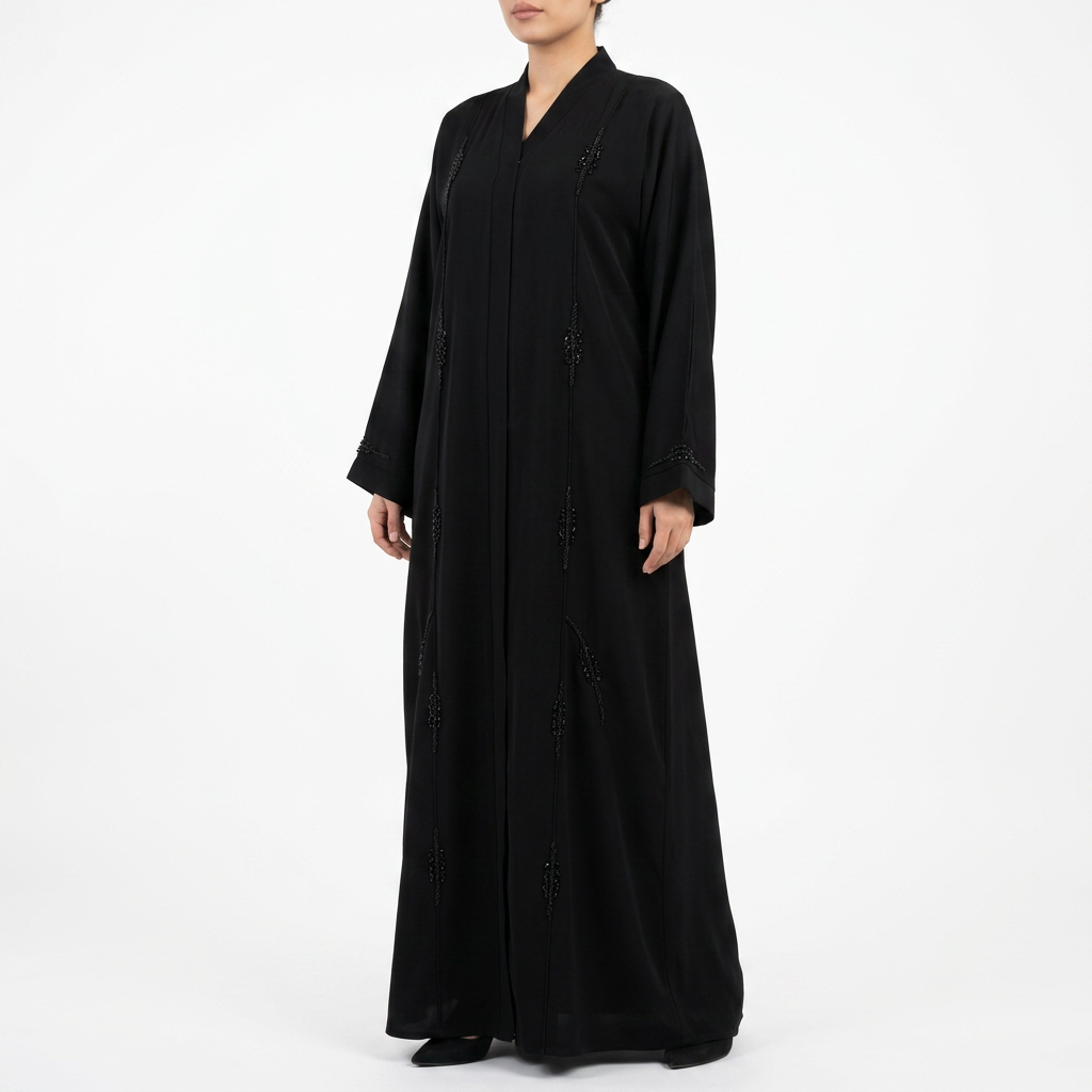 Black Tonal Twisted Rope Stripe Scattered Abaya